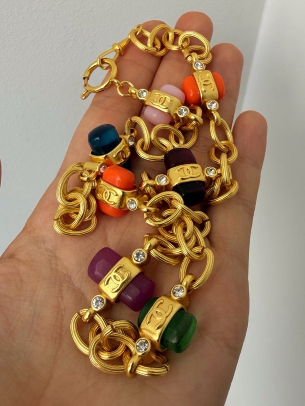 Chanel Vintage Gripoix Multi-Color Glass Stone CC Necklace